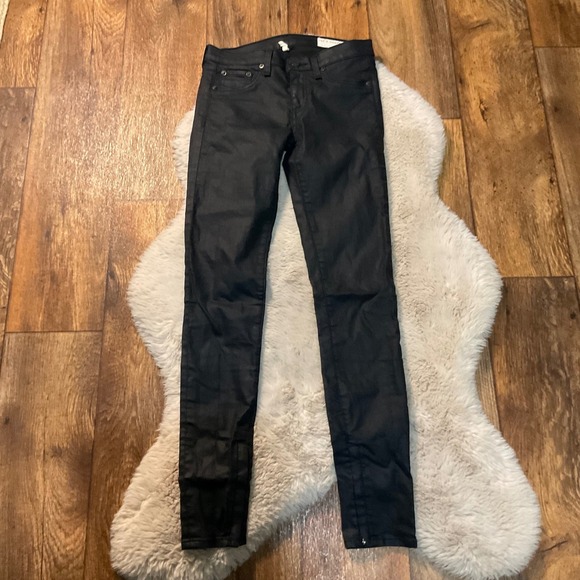 Rag & Bone Legging Zipper‎ Size 26 Navy Seal Pants Stretch Coated Skinny - Picture 1 of 10